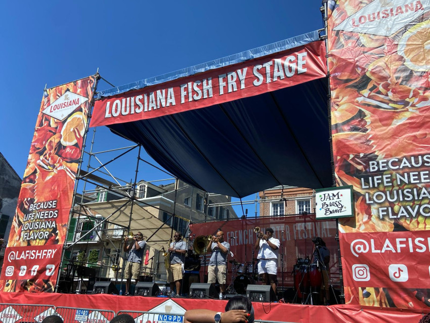 J.A.M. brass band performing at a fish fry event