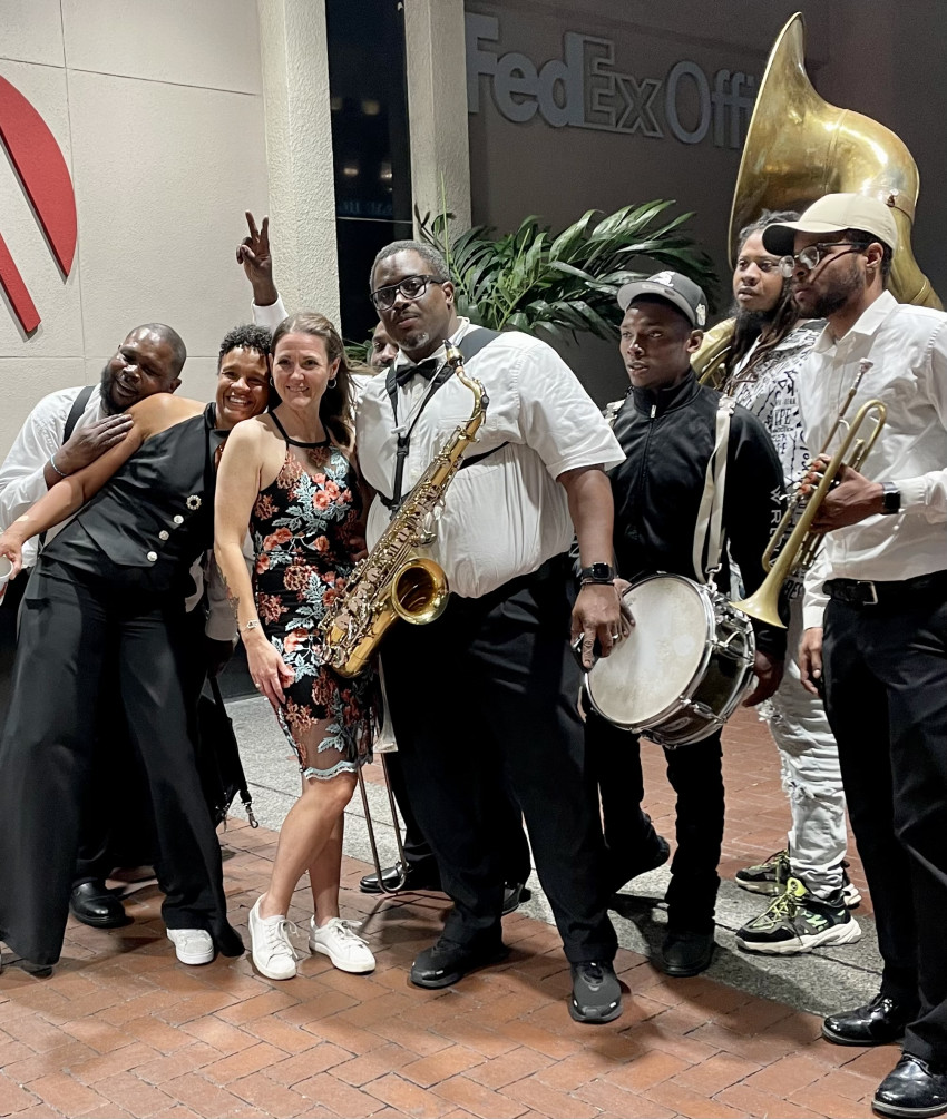 Truth Be Told Brass Band with guests after a live performance